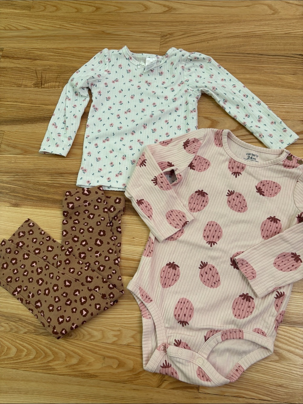 Lot Sz 2T/24m Toddler Girls Pink Strawberry Floral Leopard Clothing Pants Shirts